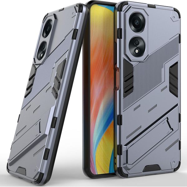 Custodia Per Oppo A58 4G Custodia Protettiva Ibrida In Pc Tpu Antiurto Con Funzione Stand Grigio-image