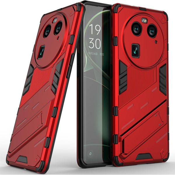 Custodia Per Oppo Find X6 Custodia Protettiva Ibrida In Pc Tpu Antiurto Con Funzione Stand Rosso-image