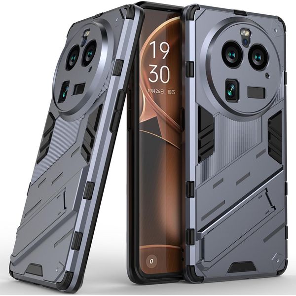 Custodia Per Oppo Find X6 Pro Custodia Protettiva Ibrida In Pc Tpu Antiurto Con Funzione Stand Grigio-image