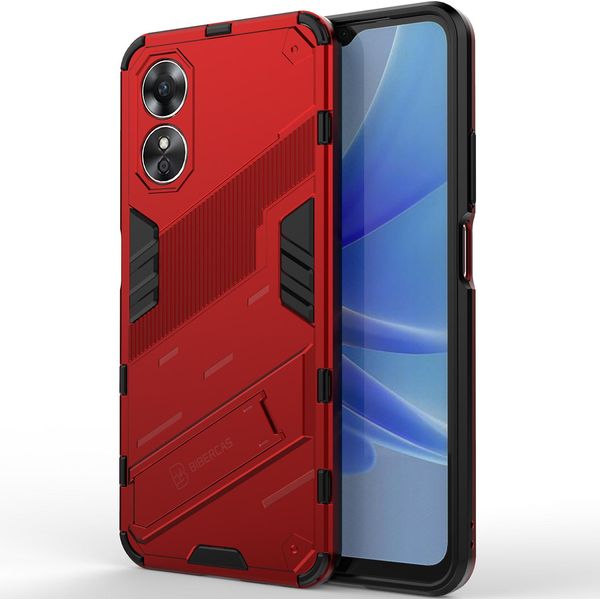 Custodia Per Oppo A17 4G Custodia Protettiva Ibrida In Pc Tpu Antiurto Con Funzione Stand Rosso-image