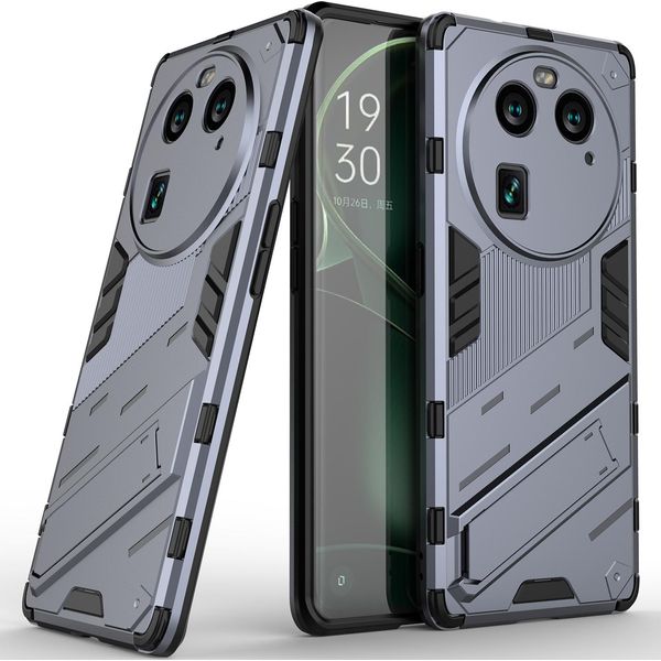 Custodia Per Oppo Find X6 Custodia Protettiva Ibrida In Pc Tpu Antiurto Con Funzione Stand Grigio-image