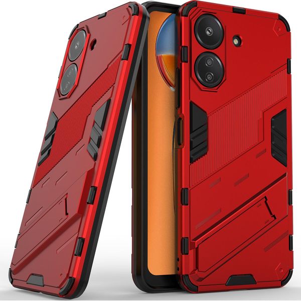 Custodia Per Xiaomi Redmi 13C /Poco C65 Custodia Protettiva Ibrida In Pc Tpu Antiurto Con Funzione Stand Rosso-image