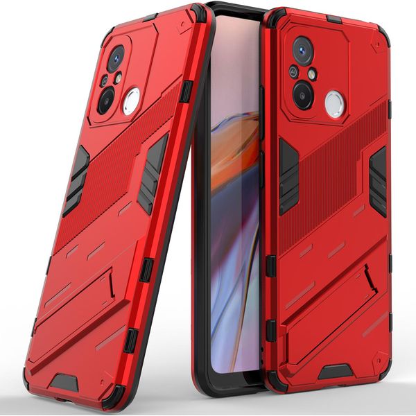 Custodia Per Xiaomi Poco C55 /Redmi 12C Custodia Protettiva Ibrida In Pc Tpu Antiurto Con Funzione Stand Rosso-image