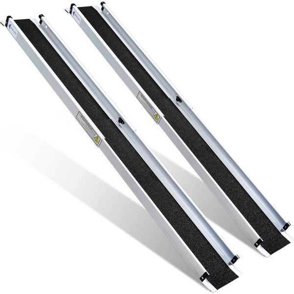 Tolletour Rampa In Alluminio Per Sedia A Rotelle Rampa Mobile Pieghevole Fino A 272 Kg Antiscivolo Per Casa, Scale, Soglie 152Cm-image