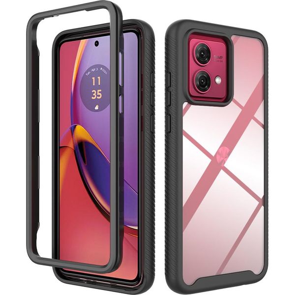 Moto G84 Case, Hybrid Transparent Back Cover, Rugged Tpu Bumper, Custodia Antiurto Per Motorola Moto G84 Nero-image