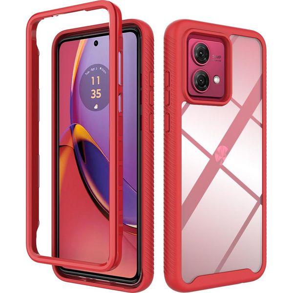 Moto G84 Case, Hybrid Transparent Back Cover, Rugged Tpu Bumper, Custodia Antiurto Per Motorola Moto G84 Red-image