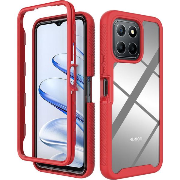 Honor X8 5G Case, Hybrid Transparent Back Tpu Bumper Custodia Protettiva Antiurto Per Honor X8 5G/Honor X6/Honor 70 Lite Red-image