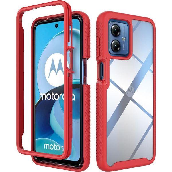 Moto G14 Case, Hybrid Trasparente Posteriore Tpu Bumper Antiurto Custodia Protettiva Per Motorola Moto G14 Red-image