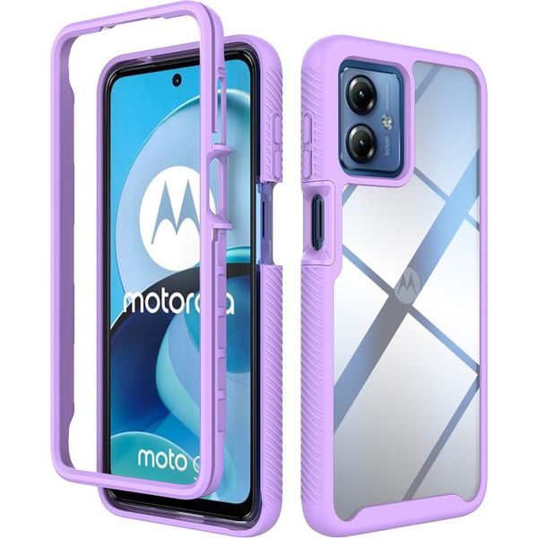Custodia Moto G14, Copertura Posteriore Trasparente Ibrida, Robusto Paraurti In Tpu, Custodia Antiurto Per Motorola Moto G14 Viola-image
