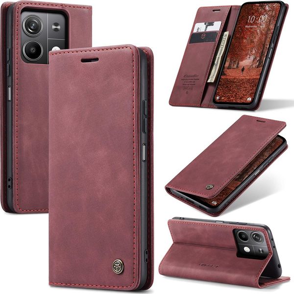 Xiaomi Redmi Note 13 5G Case, Retro Custodia In Finto Cuoio Con Funzione Stand Cover Protettiva Per Xiaomi Redmi Note 13 5G Rosso-image