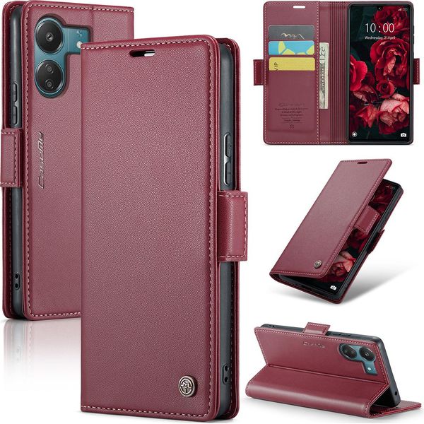Xiaomi Redmi 13C /Poco C65 Custodia, Carta Di Blocco Rfid, Advanced Flip Custodia In Pelle Con Funzione Di Stand Per Xiaomi Redmi 13C /Poco C65 Rosso-image