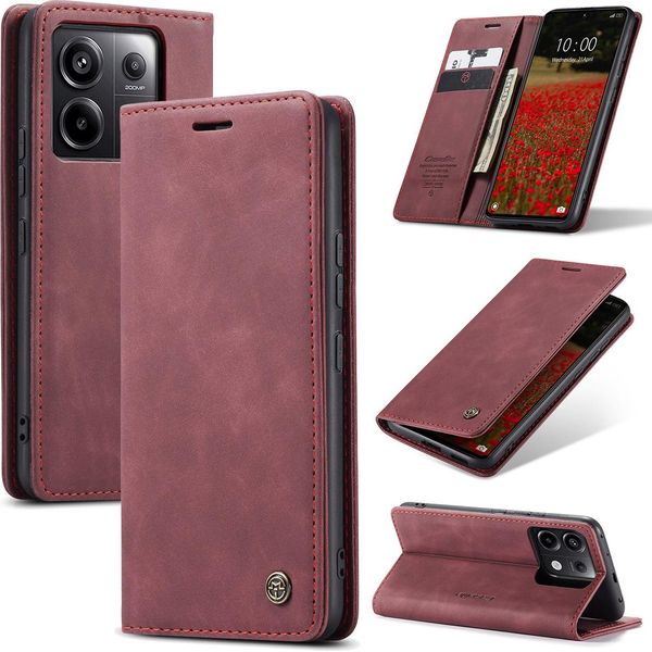 Xiaomi Redmi Note 13 Pro 5G Case, Retro Custodia In Finto Cuoio Con Stand Cover Protettiva Per Xiaomi Redmi Note 13 Pro 5G Rosso-image