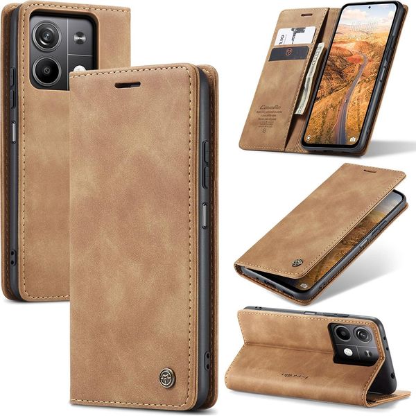 Xiaomi Redmi Note 13 5G Case, Retro Custodia In Finto Cuoio Con Funzione Stand Cover Protettiva Per Xiaomi Redmi Note 13 5G Brown-image