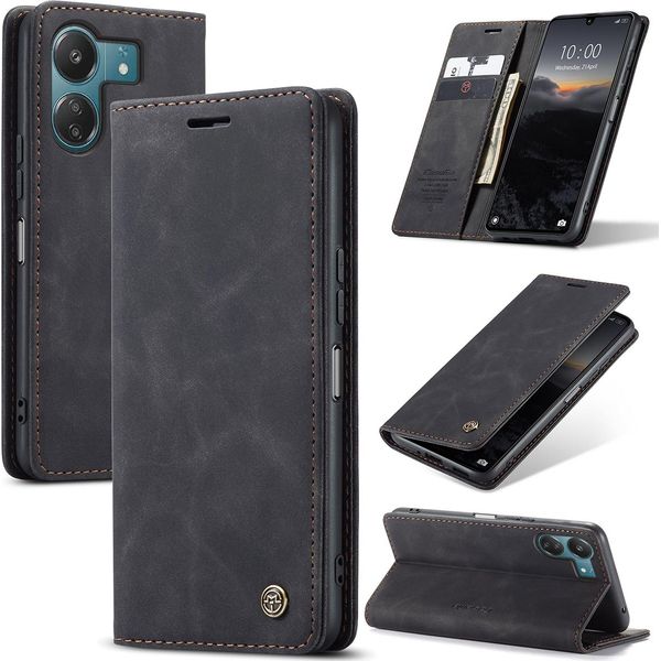 Xiaomi Redmi 13C /Poco C65 Custodia, Retro Custodia In Finto Cuoio Con Stand Copertura Protettiva Per Xiaomi Redmi 13C /Poco C65 Nero-image