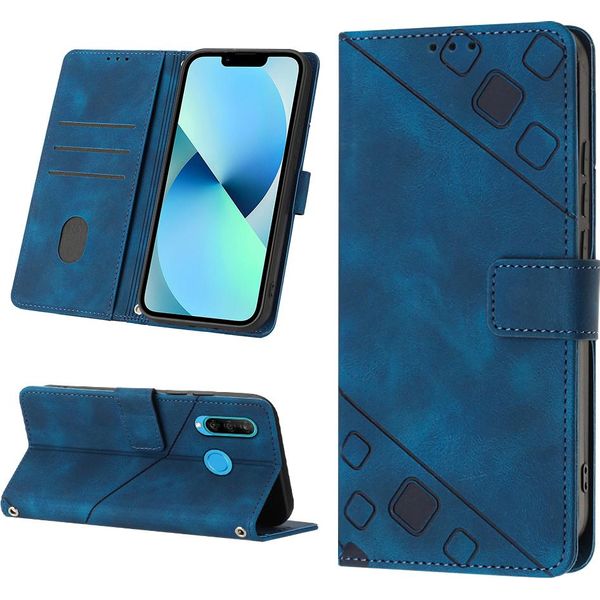 Custodia Per Huawei P30 Lite In Rilievo Custodia A Portafoglio In Pelle Flip Con Funzione Stand Blu-image