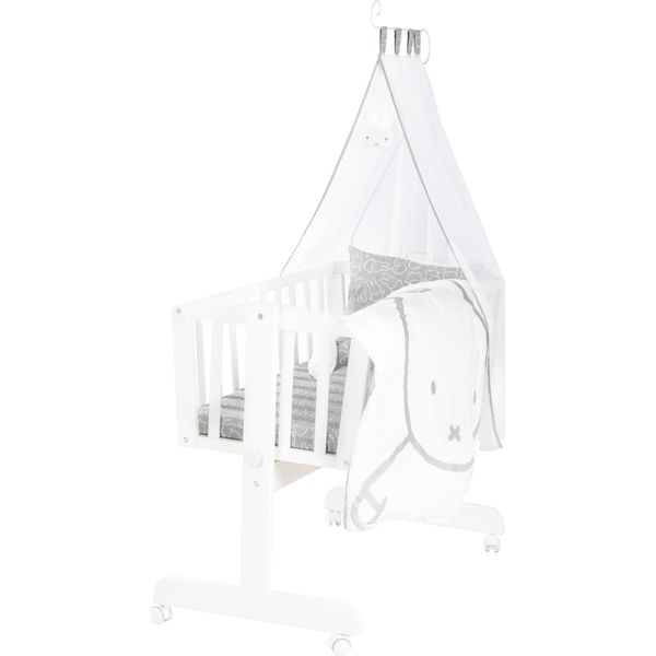 Culla Roba Miffy® 40 X 90 Cm In Legno - Culla E Culla - Set Letto Completo Con Funzione Di Blocco E Accessori In Tessuto - Bianco / Grigio-image