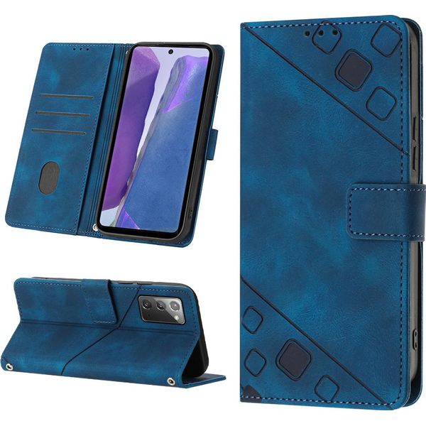 Custodia Per Samsung Galaxy Note 20 In Rilievo Custodia A Portafoglio In Pelle Flip Con Funzione Stand Blu-image