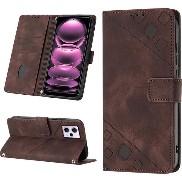 Custodia Per Xiaomi Redmi Note 12 Pro In Rilievo Custodia A Portafoglio In Pelle Flip Con Funzione Stand Brown-image
