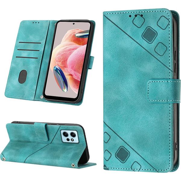 Custodia Per Xiaomi Redmi Note 12 4G Embossed Flip Leather Wallet Case Con Stand Verde-image