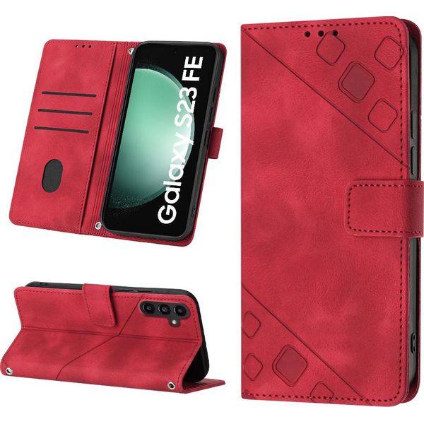 Custodia Per Samsung Galaxy S23 Fe In Rilievo Custodia A Portafoglio In Pelle Flip Con Funzione Stand Rosso-image