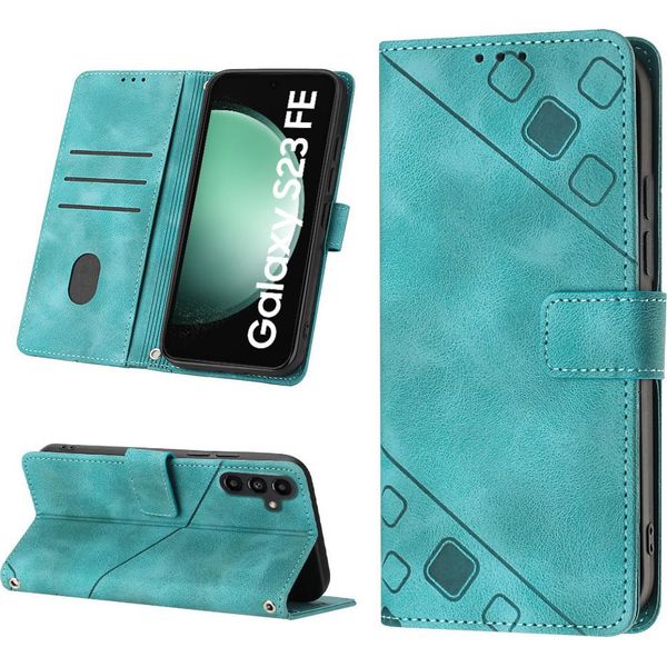Custodia Per Samsung Galaxy S23 Fe In Rilievo Custodia A Portafoglio In Pelle Flip Con Funzione Stand Verde-image