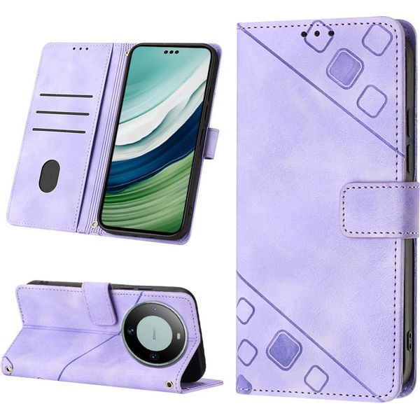 Custodia Per Huawei Mate 60 Pro In Rilievo Custodia A Portafoglio In Pelle Flip Con Funzione Stand Viola-image