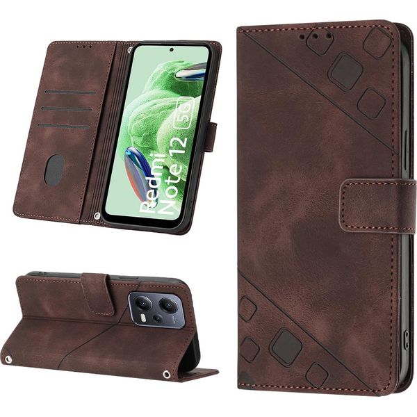 Custodia Per Xiaomi Poco X5 /Redmi Note 12 5G In Rilievo Custodia Portafoglio In Pelle Flip Con Funzione Stand Brown-image