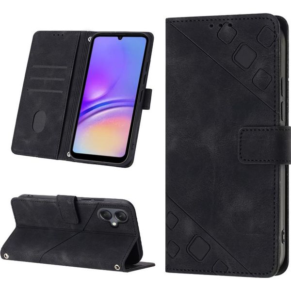Custodia Per Samsung Galaxy A05 In Rilievo Custodia A Portafoglio In Pelle Flip Con Funzione Stand Nero-image