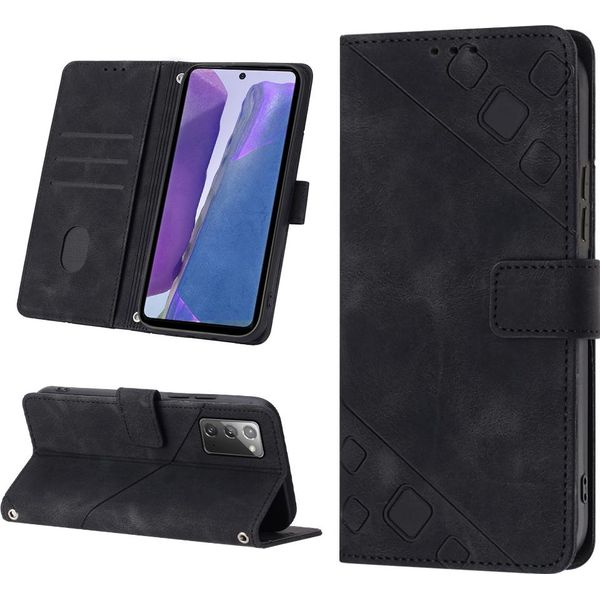 Custodia Per Samsung Galaxy Note 20 In Rilievo Custodia A Portafoglio In Pelle Flip Con Funzione Stand Nero-image