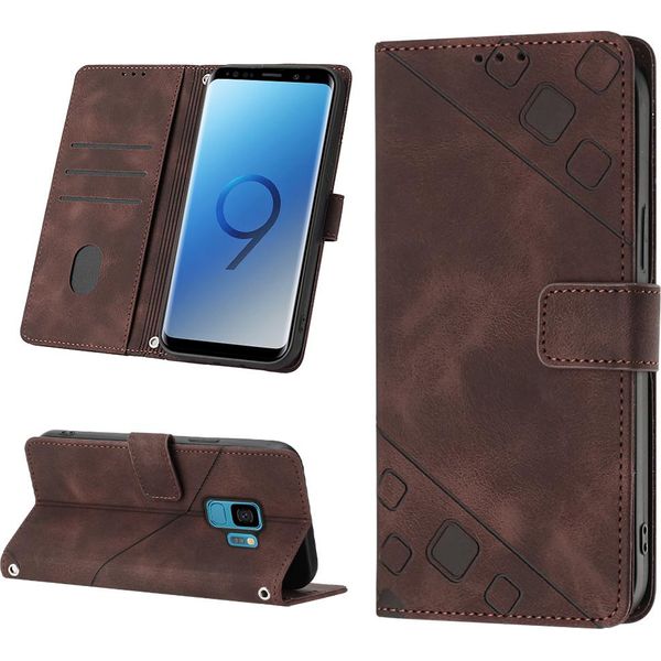 Custodia Per Samsung Galaxy S9 In Rilievo Custodia A Portafoglio In Pelle Flip Con Funzione Stand Brown-image