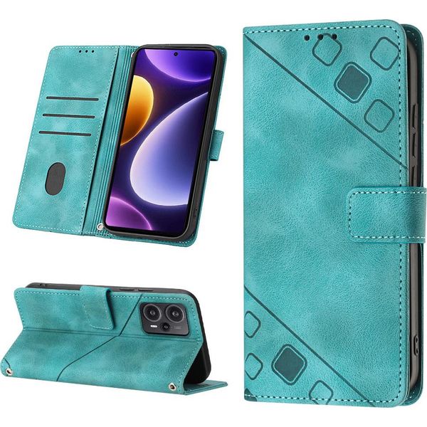Custodia Per Xiaomi Poco F5 /Redmi Note 12 Turbo In Rilievo Custodia Portafoglio In Pelle Flip Con Funzione Stand Verde-image