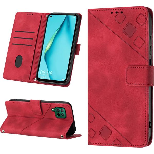 Custodia Per Huawei P40 Lite In Rilievo Custodia A Portafoglio In Pelle Flip Con Funzione Stand Rosso-image