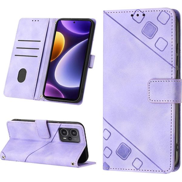 Custodia Per Xiaomi Poco F5 /Redmi Note 12 Turbo In Rilievo Custodia Portafoglio In Pelle Flip Con Funzione Stand Viola-image