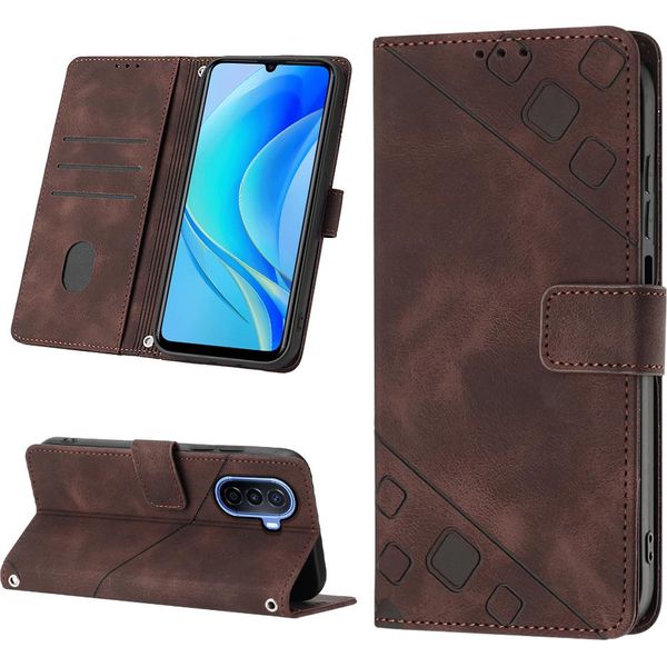Custodia Per Huawei Nova Y70 Plus In Rilievo Custodia A Portafoglio In Pelle Flip Con Funzione Stand Brown-image