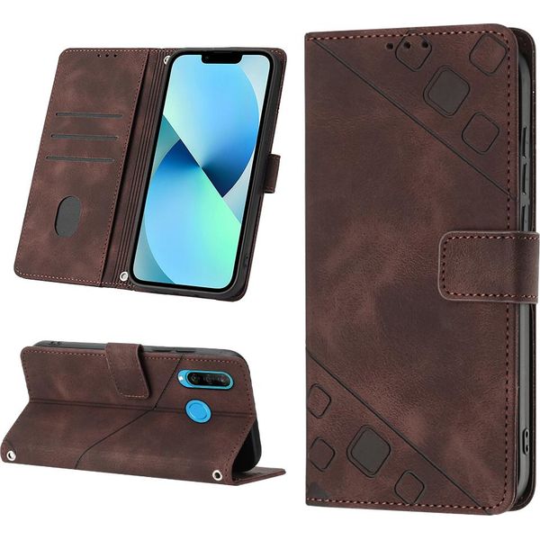 Custodia Per Huawei P30 Lite In Rilievo Custodia A Portafoglio In Pelle Flip Con Funzione Stand Marrone-image