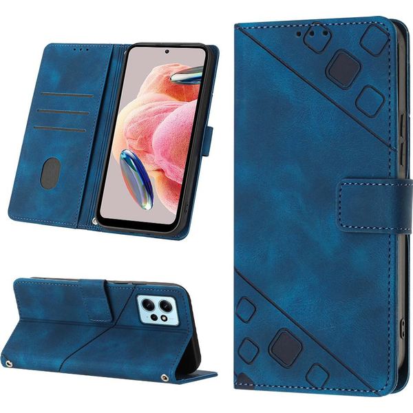 Custodia Per Xiaomi Redmi Note 12 4G In Rilievo Custodia A Portafoglio In Pelle Flip Con Funzione Stand Blu-image