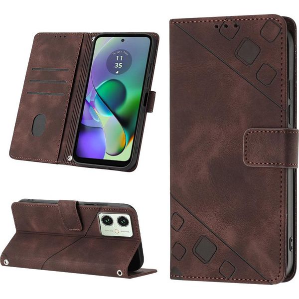 Custodia Per Motorola Moto G54 In Rilievo Custodia A Portafoglio In Pelle Flip Con Funzione Stand Brown-image