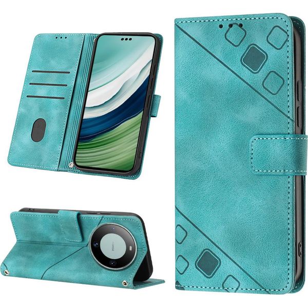 Custodia Per Huawei Mate 60 Pro In Rilievo Custodia A Portafoglio In Pelle Flip Con Funzione Stand Verde-image