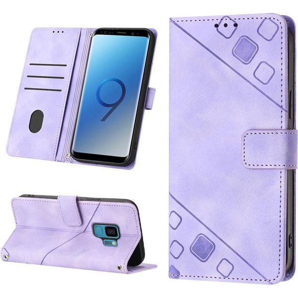 Custodia Per Samsung Galaxy S9 In Rilievo Custodia A Portafoglio In Pelle Flip Con Funzione Stand Viola-image