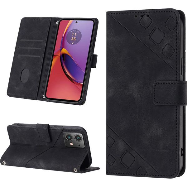 Custodia Per Motorola Moto G84 In Rilievo Custodia A Portafoglio In Pelle Flip Con Funzione Stand Nero-image