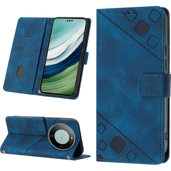 Custodia Per Huawei Mate 60 Pro In Rilievo Custodia A Portafoglio In Pelle Flip Con Funzione Stand Blu-image