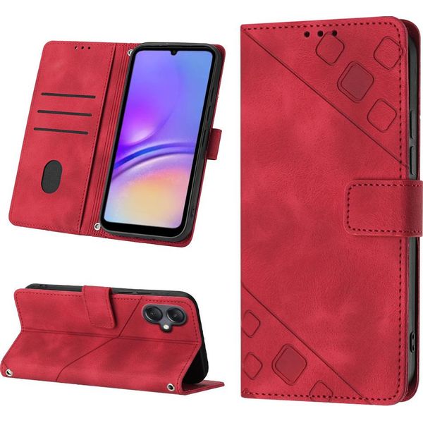 Custodia Per Samsung Galaxy A05 In Rilievo Custodia A Portafoglio In Pelle Flip Con Funzione Stand Rosso-image