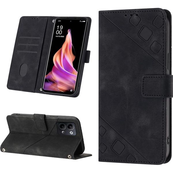 Custodia Per Oppo Reno9 /Reno9 Pro 5G In Rilievo Custodia A Portafoglio In Pelle Flip Con Funzione Stand Nero-image