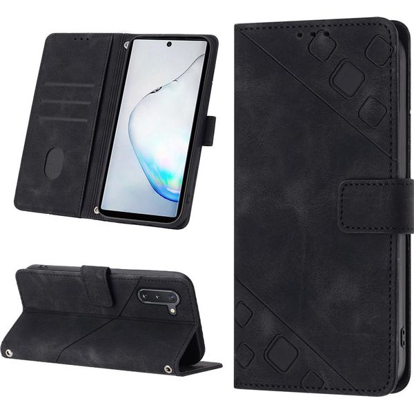 Custodia Per Samsung Galaxy Note 10 In Rilievo Custodia A Portafoglio In Pelle Flip Con Funzione Stand Nero-image