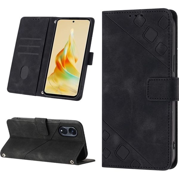 Custodia Per Oppo Reno8 T 5G /A1 Pro 5G In Rilievo Custodia A Portafoglio In Pelle Flip Con Funzione Stand Nero-image
