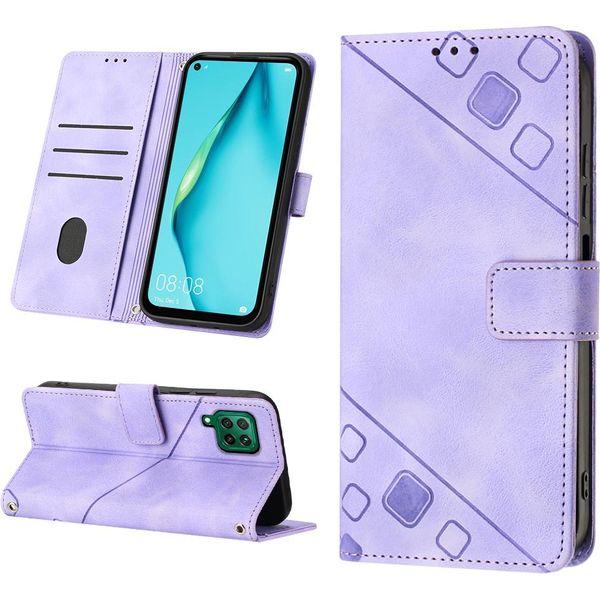 Custodia Per Huawei P40 Lite In Rilievo Custodia A Portafoglio In Pelle Flip Con Funzione Stand Viola-image