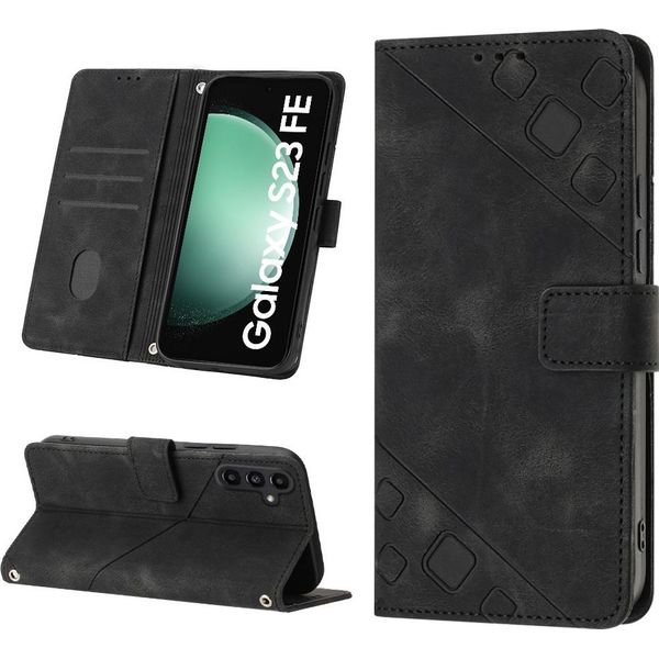 Custodia Per Samsung Galaxy S23 Fe In Rilievo Custodia A Portafoglio In Pelle Flip Con Funzione Stand Nero-image