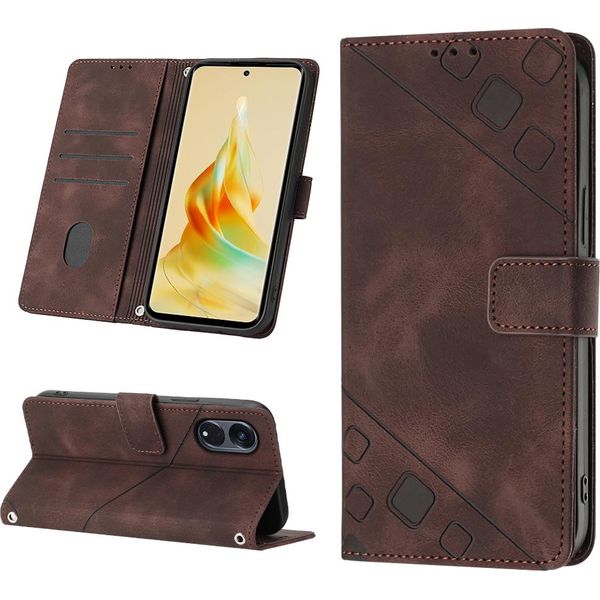 Custodia Per Oppo Reno8 T 5G /A1 Pro 5G In Rilievo Custodia A Portafoglio In Pelle Flip Con Funzione Stand Brown-image