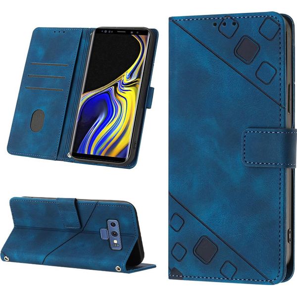 Custodia Per Samsung Galaxy Note 9 In Rilievo Custodia A Portafoglio In Pelle Flip Con Funzione Stand Blu-image