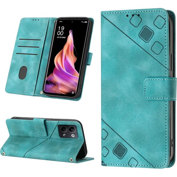 Custodia Per Oppo Reno9 /Reno9 Pro 5G In Rilievo Custodia A Portafoglio In Pelle Flip Con Funzione Stand Verde-image